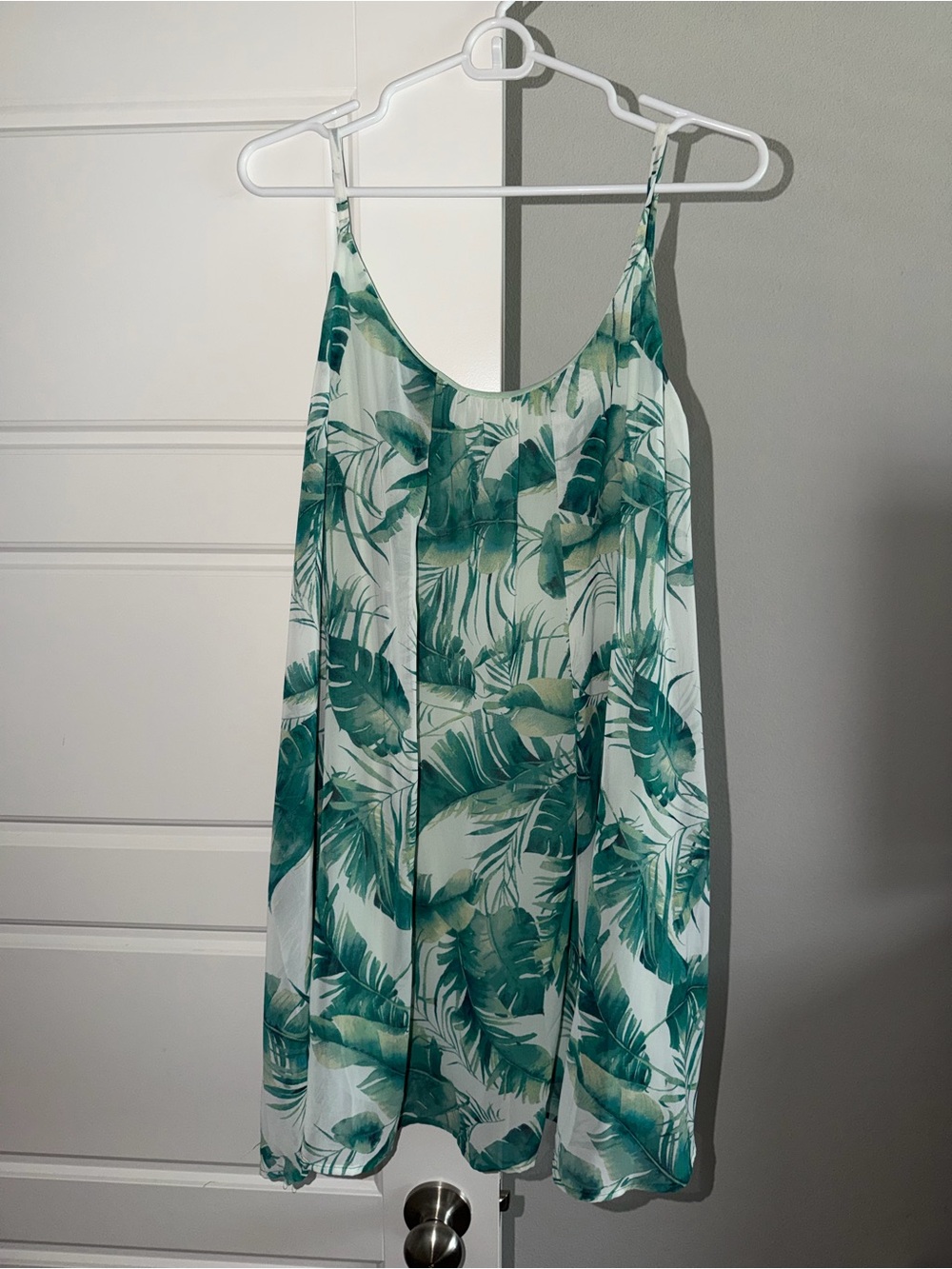 Tropical Leaf Print Slip Dress - Green & White